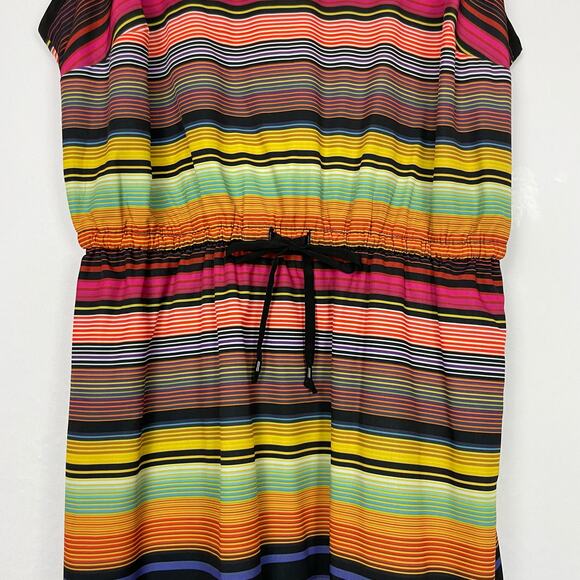 Athleta | Havana Bold Multi Color Striped Cross V-Back Midi Dress with Pockets - Picture 7 of 12